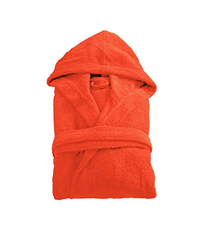 The House of Emily Peignoir à capuche en coton éponge turc pour homme et femme Doux et hautement absorbant - Orange - Medium Cover
