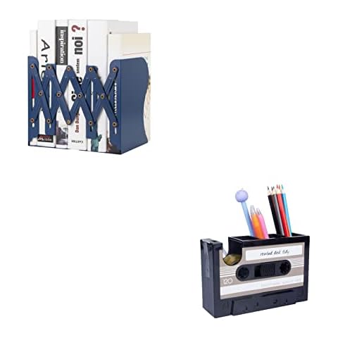 Aoboapr Dark Blue Book Ends and Grey Tape Dispenser Cover