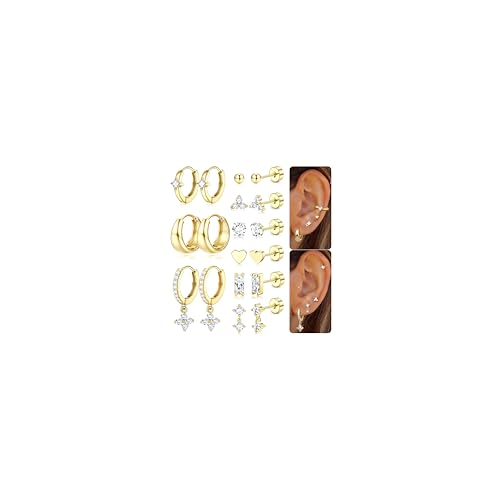 Fansilver Hypoallergenic Flat Back Earrings for Women 20G Surgical Stainless Steel Cartilage Earring Sets for Multiple Piercing Dainty Small Hoop Flatback Stud Earrings Stacks