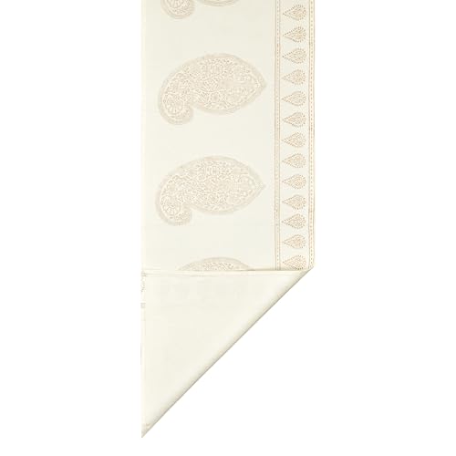 Image of BLOCKS OF INDIA Hand Block Printed Cotton Table Runner for Center /Dining Table (13 x 72 Inches) (Gold Pine Tree)
