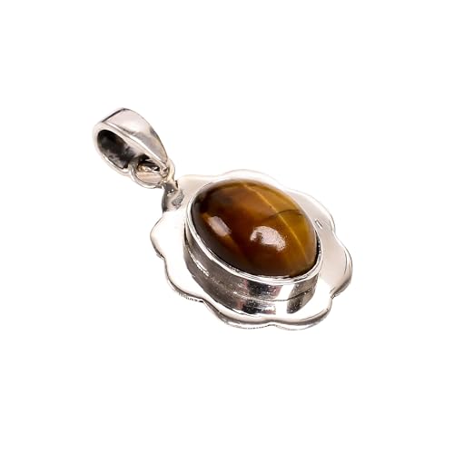 Bijoux argent 925 anti-ternissement œil de tigre cabochon 10x14 mm solide