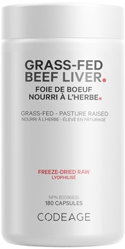 Codeage - Codeage Grass Fed Beef Liver Supplement - Freeze Dried, Non-Defatted, Desiccated Beef Liver Glandulars Bovine Pills - Liver Health Foods Meat - Argentina Beef Vitamins For Liver - Non-GMO -180 Capsules