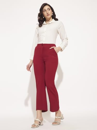 Image of Vogaan Women High Rise High Waist Trousers Flared Korean Style Formal Pants| Elegant Workwear for Office, College & Events