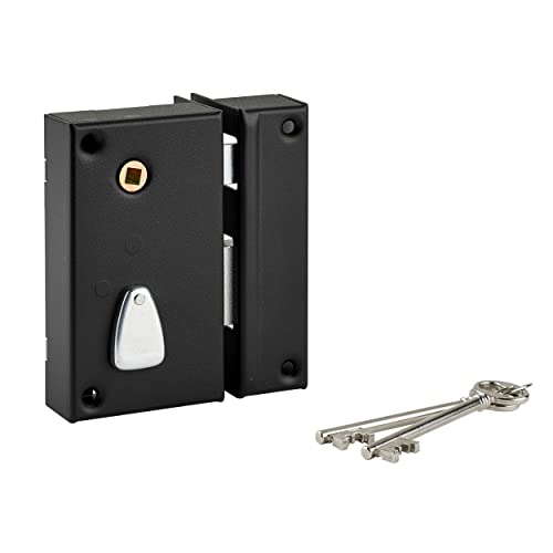 THIRARD - Serrure Verticale en Applique à Clé à Fouillot pour Portail - Droite - Axe 45 mm - 75 x 130 mm - Noir - 2 Clés - Coffre et Gâche Acier -...