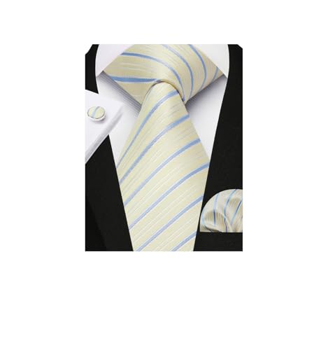 Image of HISDERN Mens Ties Set Stripe Plaid Ties for Men and Pocket Square Cufflinks Formal Silk Necktie Wedding Business