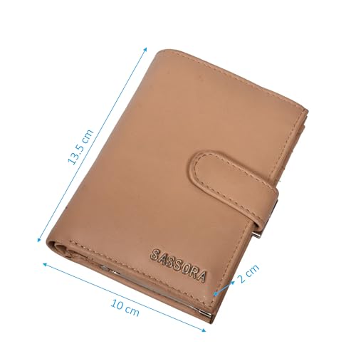 Image of Sassora Premium Leather Snap Closure RFID Ladies Purse Wallet (Beige)