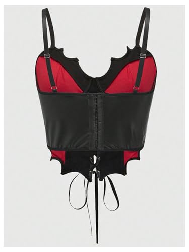 SHENHE Women's Y2k PU Leather Lace Up Spiderweb Lace Gothic Corset Bustier Cami Tank Top2