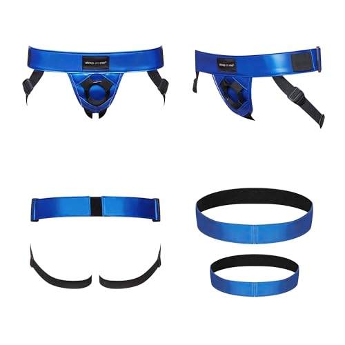 Strap-on-me Harnais Similicuir Curious - Harnais Réglable pour le Pegging, Ceinture Érotique avec Menottes Intégrées, Taille Ajustable XS-XXL, 5 Couleurs Dont Bronze & Rose Or Holographique - bleu