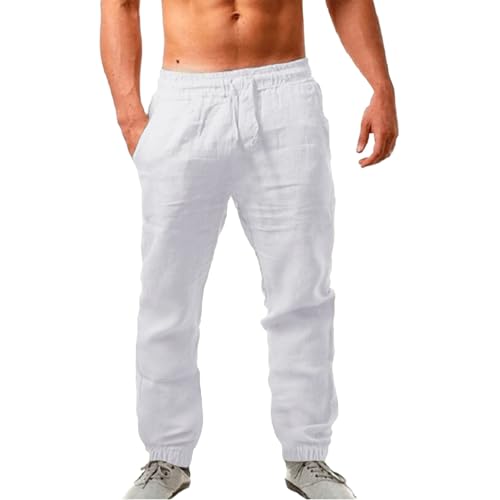 Men Linen Beach Pants Casual Summer Elastic Waist Yoga Pants with Pockets Vacation Lightweight Cover Up Linen Joggers 2025 Beach Outfits for Men Relaxed Fit Jogger Pant Outdoor Pant Streetwear