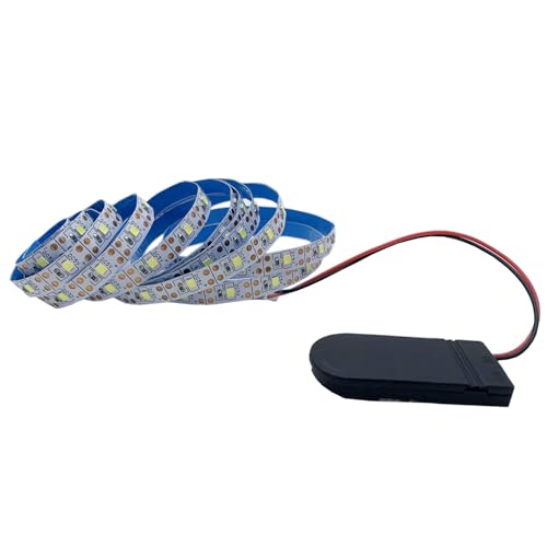 TOPXCDZ Striscia LED a Batteria 2835 SMD 3V DC 60LED/M Luci a Nastro LED Flex Decorazione Domestica 8mm PCB (Bianco, 2M)