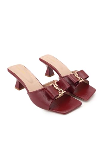 Image of DROP BOLD SQUARE TOE KITTEN HEEL WITH ELEGANT BOW DETAIL FOR WOMEN