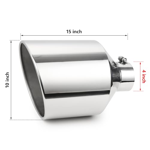 Image of A-KARCK Exhaust Tip 4 inch Inlet to 10 inch Outlet, 15 inch Overall Length Polishing Bolt On Exhaust Tailpipe Tip Protect Tailpipe