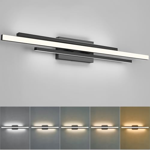 Image of VitaLink Black Vanity Light, 35 inch Modern LED Wall Light Long Wall Lamp for Bathroom Over Mirror Dimmable Hardwired Wall Mount Lighting Over Vanity Indoor 5CCT(3000K /3800K /4500K /5200K /6000K)