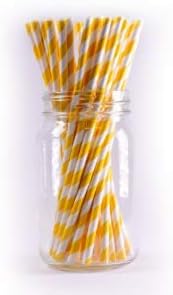 Big Yellow/White UnWrapped Straws. Environmentally Friendly Yellow Planet Paper Straws. Made from Certified Approved Paper for Direct Food Contact. Size: .248"x7.75". 4800 Straws