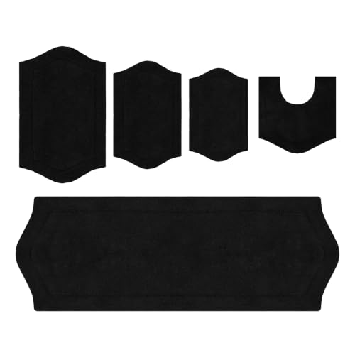 Home Weavers Waterford Collection 100% Cotton Tufted Bath Rug, Extra Soft and Absorbent Bath Rugs, Non-Slip Bath Mats, Machine Washable Bath Mats for Bathroom, 5 Piece Set with Contour, Black