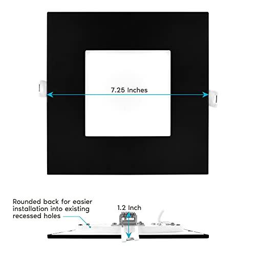 Luxrite 6 Inch Ultra Thin Square Led Recessed Lighting, 5 Color Options 2700K - 5000K, Dimmable Led Downlight, 12W, Ic & Wet Rated, 1000 Lumens, Canless Led Recessed Light, Black Trim, Etl Listed #TOP4