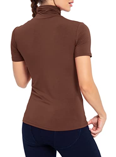 Image of AUHEGN Women's Mock Turtleneck Top Short Sleeve Lightweight Active T-Shirt (S-XXL)