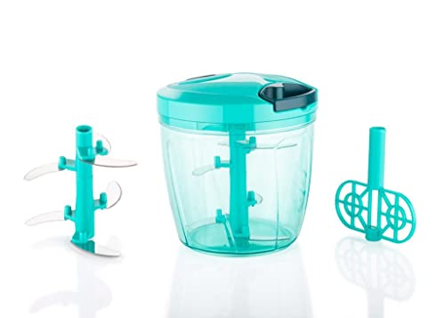 Image of 2 in 1 Multipurpose Manual Vegetable, Dry Fruit and Onion Handy Chopper and Quick Cutter with 3 Stainless Steel Blade, 1000ml, Big Size (Sky Blue)