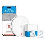 Meross Matter Rilevatore di fumo WiFi connesso, allarme antincendio intelligente con doppio sensore ottico, rilevatore di fumo con avviso APP, rete 0,8 mm, 33 mm, con Hub MSH450, 1 pezzo