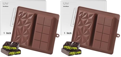 Image of UWILLION Deep Chocolate Bar Mold Silicone 1 Inch Dubai Pistachio Chocolate Bar Thick Mold for Stuffed Bar, Large Candy Mould for Filling, Brown (Pack of 2)