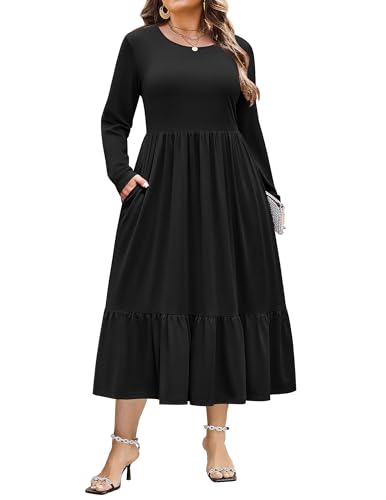 IN'VOLAND Women Plus Size Long Sleeve Dress Loose Casual Flowy