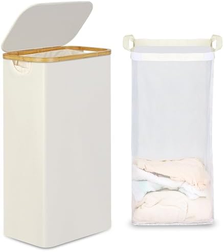 efluky Slim Laundry Basket with Lid, Narrow Laundry Hamper with R...