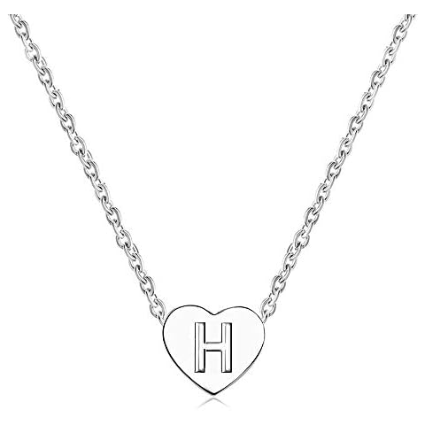 MiniJewelry H Letter Tiny Love Heart Initial Choker Necklace for Women Personalized Name Charm Silver Cover