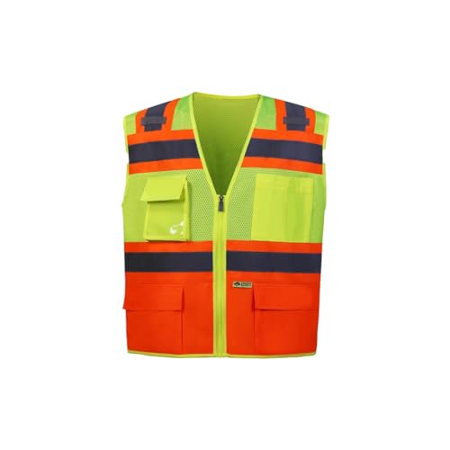 2W International 570ORC-2 S Class 2 Contrast Two Tone Vest with Trim Orange - Small