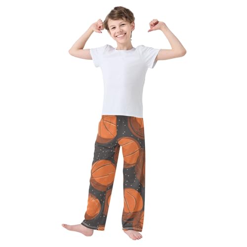 ZZXXB Retro Basketball Print Boys Long Pants Soft Trousers Elastic Waist Kids Lounge Bottoms with Pockets S-XL3