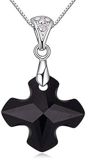 E! Collana da donna con ciondolo a forma di croce (colore: oro bianco/nero) decorata con un cristallo nero scintillante di Swarovski®, Placcato oro
