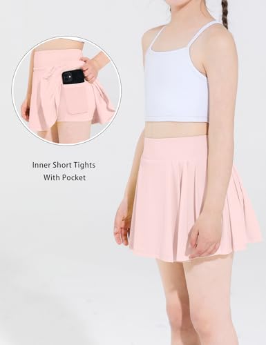Girls Tennis Skirts Pleated Athletic Skort with Pocket for Kids Teens Golf Sports Cheer 5-14Y4