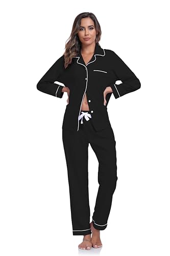 COLORFULLEAF Women's 100% Cotton Long Sleeve Pajama Sets Button Down Notched Collar Sleepwear Soft Lounge Pjs with Pockets4