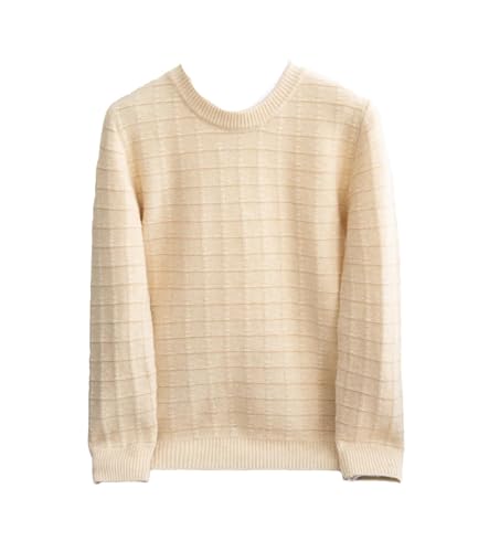 Men's 100% Merino Wool Crew Neck Textured Pullover Sweater Long Sleeve Contrasting Colors Knit Top