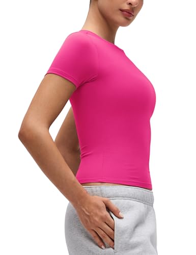 Image of CRZ YOGA Softembrace High Neck T-Shirt | Workout, Ultra Soft, Tight Fit, Waist Length, Short Sleeve Tops for Women