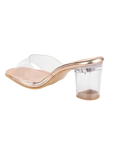 Image of Shoetopia Women's Clear Block Heel Mules || Transparent Strap Slip-On Sandals || Open Toe Chunky Heels