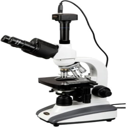 Image of AmScope T360B-10M Digital Trinocular Compound Microscope, 40X-2000X Magnification, WF10x and WF20x Eyepieces, Brightfield, LED Illumination, Abbe Condenser, Double-Layer Mechanical Stage, Includes 10MP Camera with Reduction Lens and Software