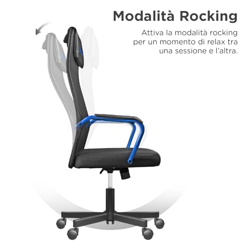 Grid Sedia da Gaming, Girevole, Regolabile in Altezza, Sedia da Scrivania e Ufficio Ergonomica, Seduta e Schienale Traspirante, Portata 110 Kg, Blu - Sedia gaming - Immagine 5