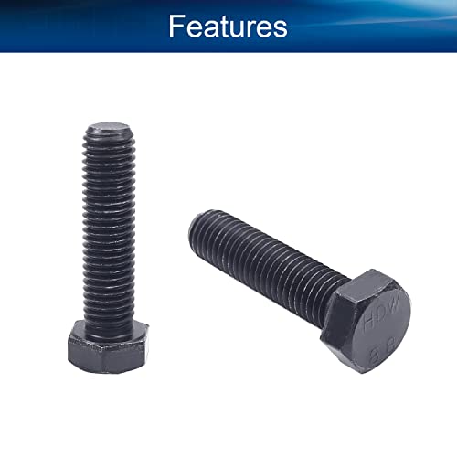 Image of Carbon Steel Hex Screw Bolts Hex Drive Fastener Rustproof Fully Threaded Metric Cap Bolts Black M14x55mm 5Pcs