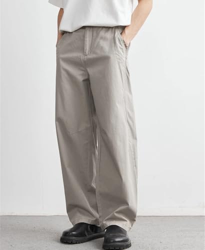 Men's 100% Cotton Loose Straight Overalls Soft Casual Pants Solid Color Fashion Trousers3