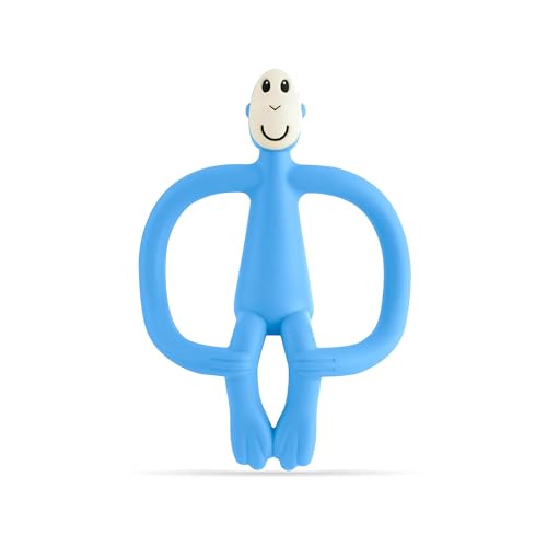 Matchstick Monkey, Original Teether & Gel Applicator, Antimicrobial Silicone Teething Toys for Baby, Easy to Grip, BPA Free, 3 Months Old+, 10.5 cm, Light Blue Monkey