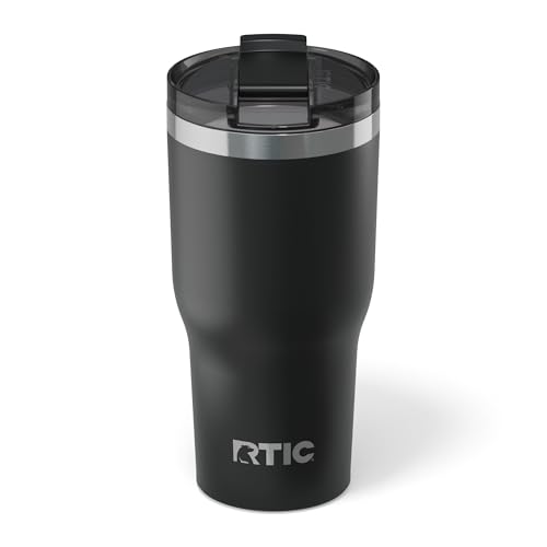 RTIC 30oz Essential Tumbler with Lid, Ceramic Lined, Insulated, Stainless Steel, Metal, Double Wall Vacuum-Insulation, Travel Cup for Iced Coffee, Tea, Hot and Cold Drink, Black