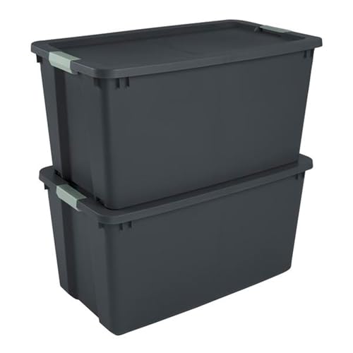 Image of Sterilite 4-Pack Latch Tote, Stackable Plastic Storage Bin Containers, 45 Gal, Gray /Green - Large Organizer Boxes with Lids and Wheels for Closet, Bedroom, Tool, and Laundry Organization
