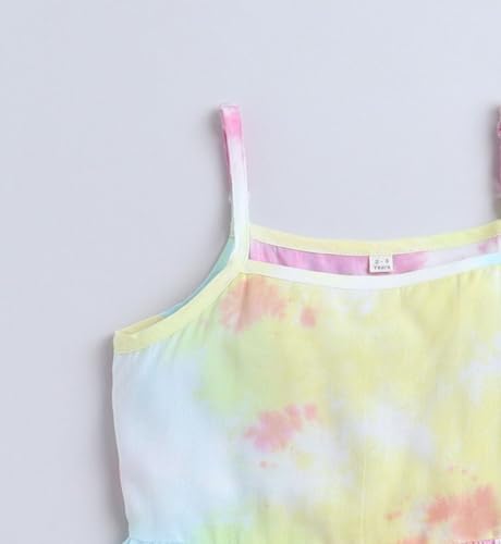 Image of The Magic Wand Rayon Tie & Dye Print Kids Dress Girls, Sleeveless Frocks Regular Fit Midi Singlet Strappy Dresses, Multicolor, 3-4 Year