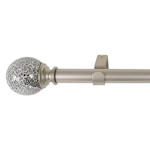 DAINTIER Curtain Rod in Silver with Mosaic Finial 72-144 Inch DAINTIER Curtain Rod in Silver with Mosaic Finial 72-144 Inch
