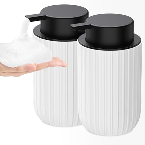 Image of Ceramic Foaming Soap Dispenser, 12 oz Bathroom Foam Hand Soap Dispenser, Refillable Lotion Soap Dispenser with Removable Pump for Kitchen Hand Wash Dispenser, Modern Home Decor(2Pack-White)