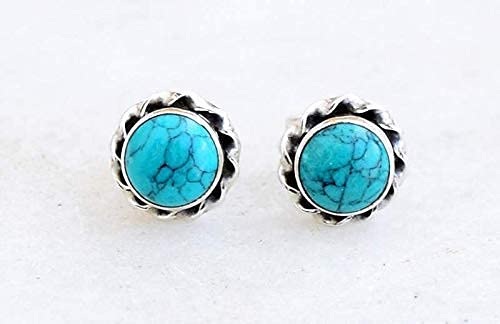 Turquoise Stone Stud Post Earring 925 Sterling Silver Gemstone Earring 6 MM Round Girl Women Gift