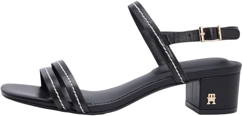 Tommy Hilfiger Sandalias de tacón bajo para mujer, con costuras FW0FW09345, color negro (negro), talla 4