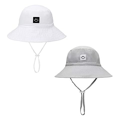 HSYZZY Baby Sun Hat Smile Face Toddler UPF 50+ Sun Protective Bucket hat Nice Beach hat for Baby Girl boy Adjustable Cap - White - 9-18 Months Cover
