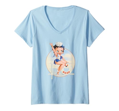 Femme Pin-Up nautique Betty Boop Sailor T-Shirt avec Col en V
