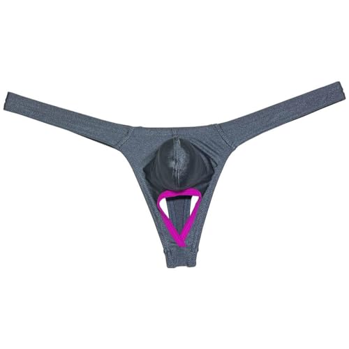 Men's Spandex Bulge Pouch Thong Underwear Ball Out Bikini T-back Shiny Solid Tangas2